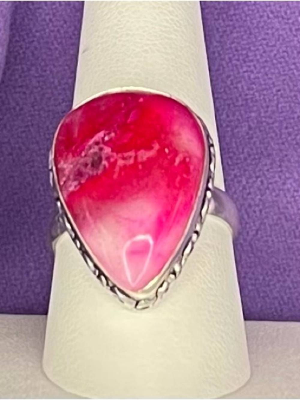 Vintage NWOT .925 SS Pink Agate statement ring size 9 …. 6.84 g - Picture 9 of 10